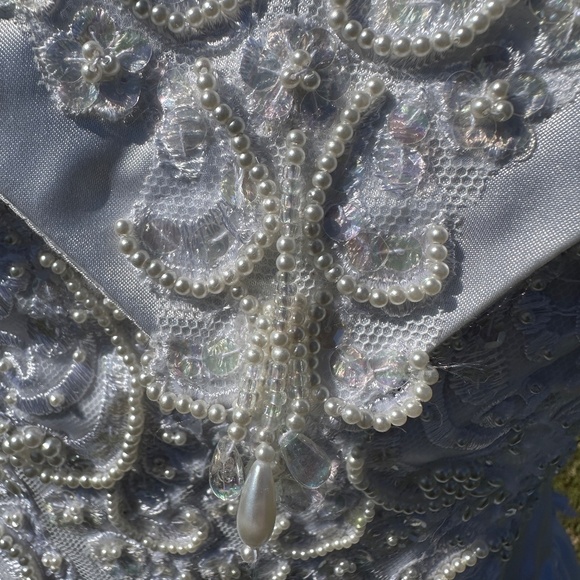 VINTAGE 1990s Mori Lee Wedding Dress Beaded Pearl Off Shoulder Bow 9' Train - S - Picture 8 of 16